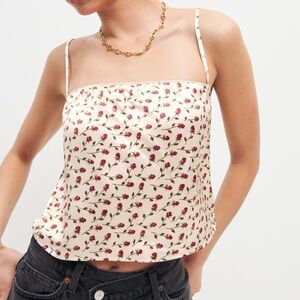 Reformation yellow red rose floral Mya 100% silk cropped tank Women’s sz S NWOT